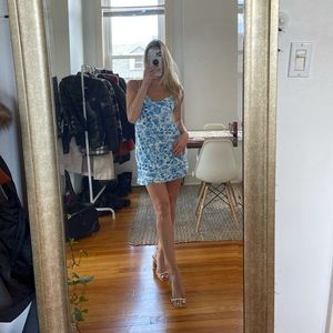 RESA teenie mini dress in blue floral dobby